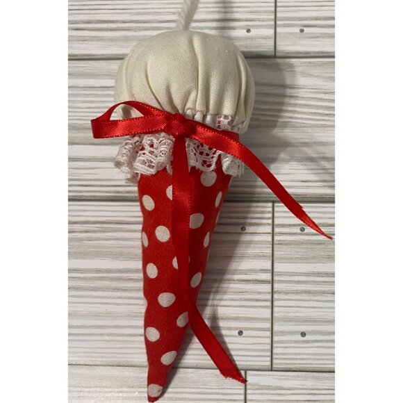 Handcrafted Polka Dot Fabric Ice Cream Cone Lace & Ribbon Embellishments 6" - Picture 2 of 4
